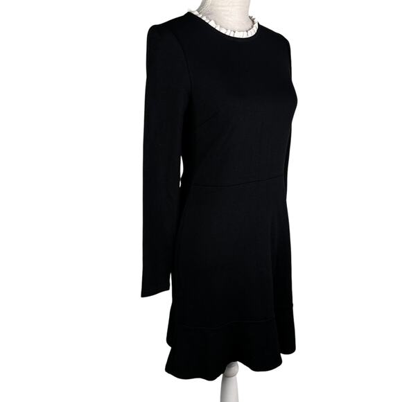 Loft Dress Black 4P Petite Stretch LBD Ruffle Neck LS New - Picture 11 of 14